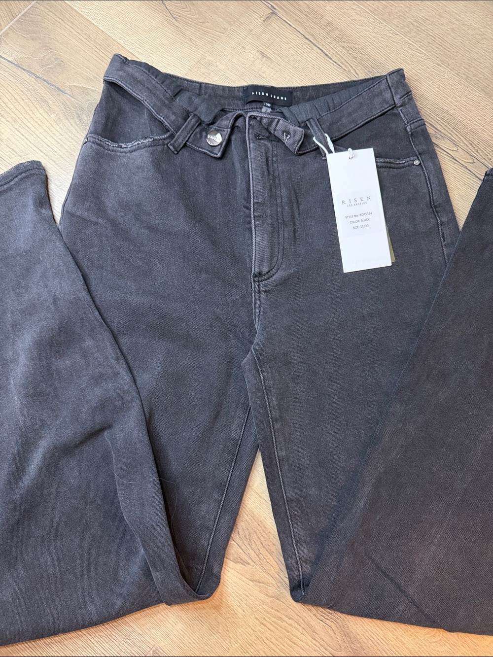 Risen Denim HighCrossover wide leg Jeans in Washed Black